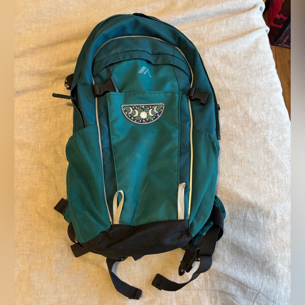 Teal and Black Backpack with Moon Patch